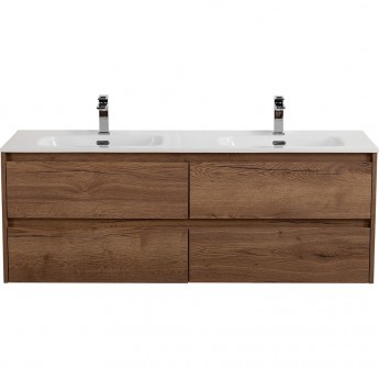 База под раковину подвесная BELBAGNO KRAFT-1400-4C-SO-2-RT с четырьмя выкатными ящиками для раковины с двумя чашами, Rovere Tabacco, 1400x460x500